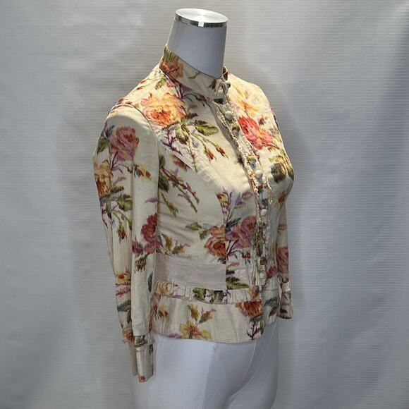 Elevenses Jacket Womens 0 Floral Print Button Front Peplum Hip Anthropologie - Picture 2 of 9